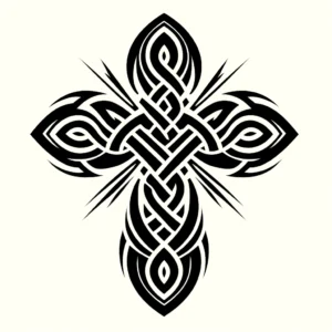 Abstract tribal cross tattoo with interlocking shapes