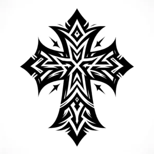 Bold tribal cross tattoo with thick, black bands