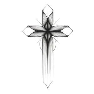 Cross tattoo, ethereal thin lines style