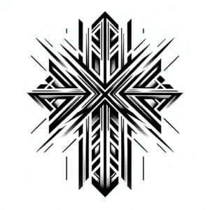 Geometric tribal cross tattoo with sharp angles