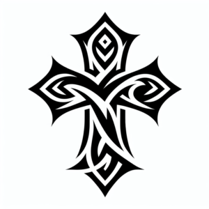 A bold tribal cross tattoo