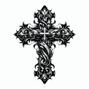 A detailed cross tattoo with realistic shading