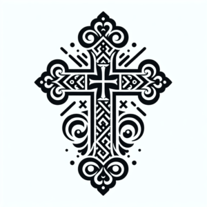 Cross tattoo with Japanese motifs