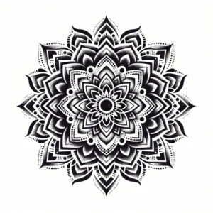 Dotwork tattoo stencil of a mandala with intricate patterns and symmetry