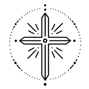 Simple thin-line cross tattoo in a circle