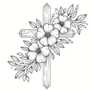 Cross surrounded by ornate floral elements