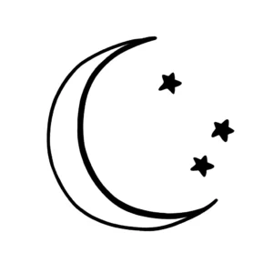 Minimalist crescent moon with stars