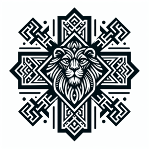 Geometric Cross With Lion Face