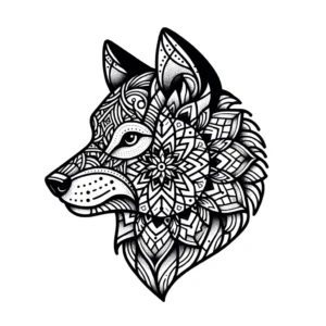 Geometric wolf head with mandala patterns