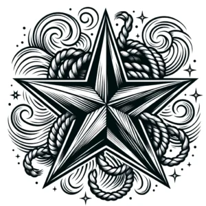 Nautical star with rope and waves