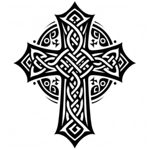 A Sleek And Simplified Version Of A Celtic Cross With Bold, Clean Lines And Intricate Knot Patterns