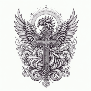 Cross With A Phoenix Rising Behind It