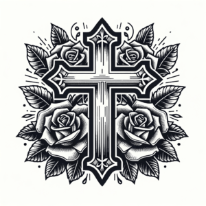 Retro Cross With Blooming Roses