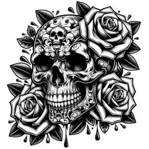 Alluring Trash Polka Skull With Roses