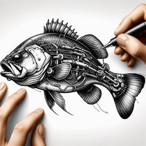 Bass Depicted In A Cyber Sigilism Tattoo