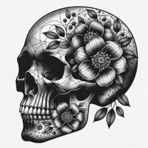 Black And Grey Skull With Floral Patterns