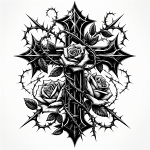 Black Cross With Roses And Thorns