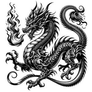 Blackwork Dragon With Flames