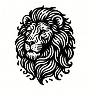 Blackwork Lion With A Mane