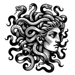 Blackwork Medusa With Heavy Lines