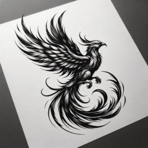 Blackwork Phoenix With Bold Lines