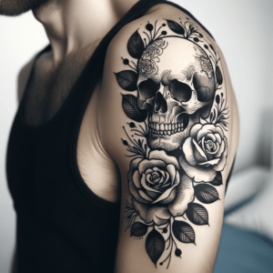Blackwork Skull And Roses