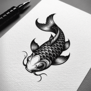Blackwork Tattoo Design Of A Koi Fish