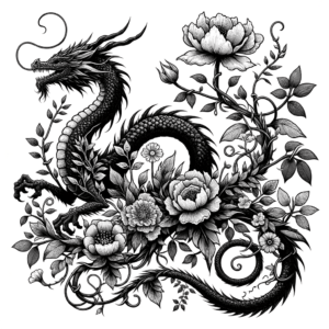 Botanical Dragon With Flowers And Vines
