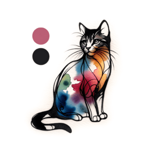 Cat In A Watercolor Tattoo Style