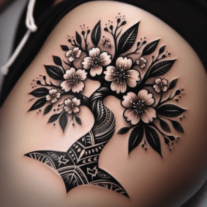 Cherry Blossom In Polynesian Tattoo Design