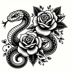 Chicano-Style Snake With Roses