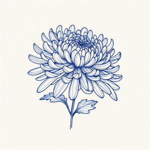 Chrysanthemum In Blue Lines