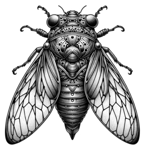 Cicada Depicted In A Dotwork Tattoo