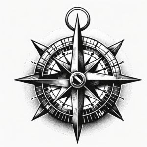 Compass In A Trash Polka Tattoo Style