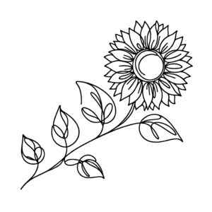 Continuous-Line Sunflower With Leaves
