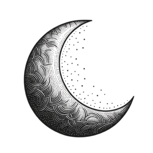 Crescent Moon In Dotwork Lines