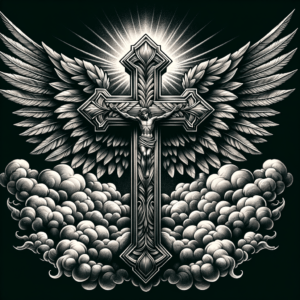 Cross With Angel Wings And Clouds