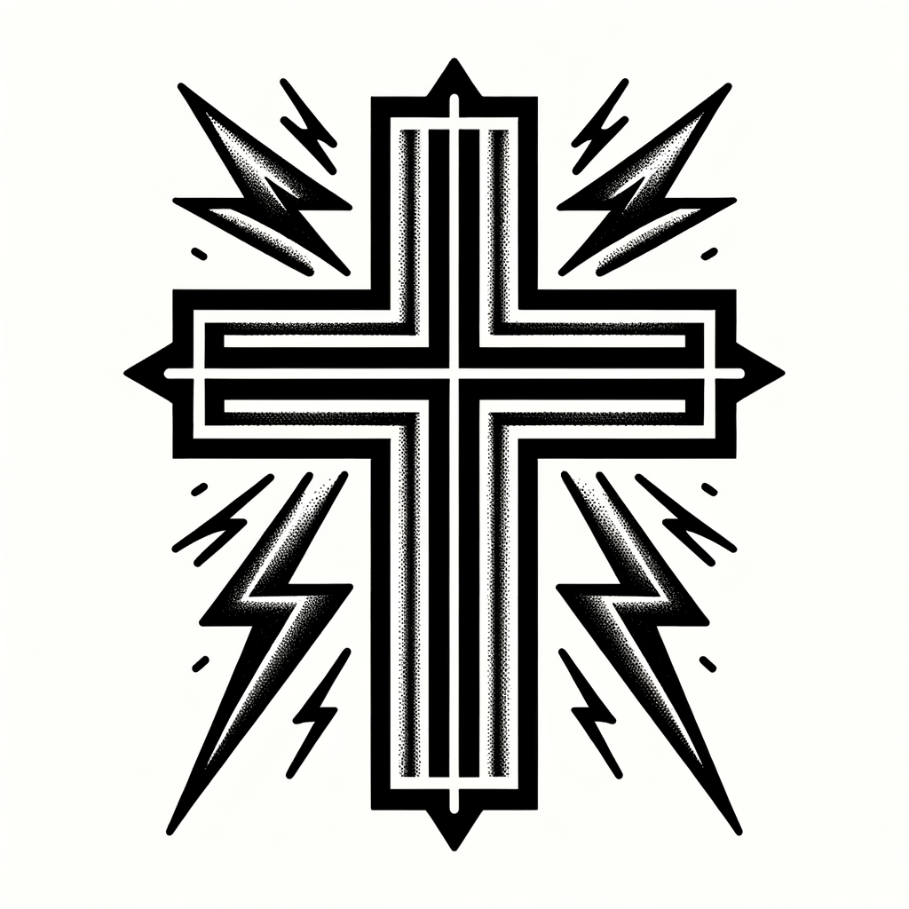 Cross With Lightning Bolts Intersecting
