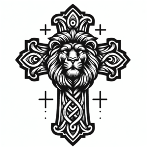 Cross With Lion Head At The Center