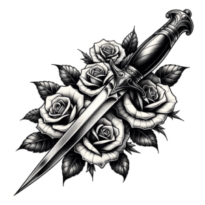 Dagger Entwined With Roses In Traditional Style