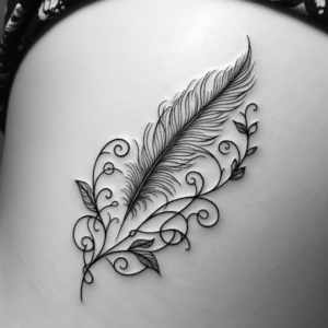 Dainty Feather Intertwined With A Vine