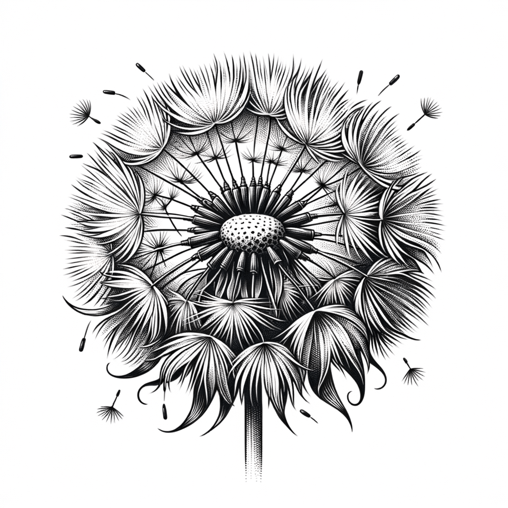 Dandelion With Seeds In Fine Line