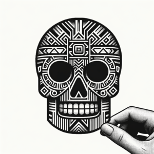 Death Mask In Aztec Lines