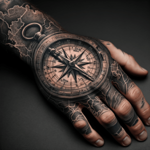 Detailed Compass And Map On The Side Of The Hand