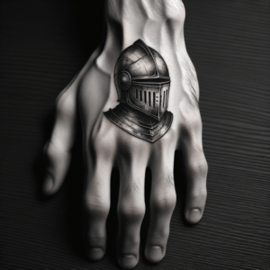 Detailed Knight Helmet On The Back Of The Hand