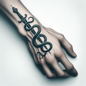 Detailed Snake And Dagger On The Side Of The Hand