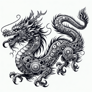 Dotwork Dragon With Intricate Patterns