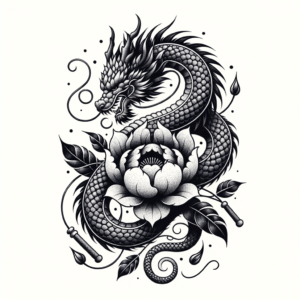 Dotwork Dragon Wrapped Around A Flower