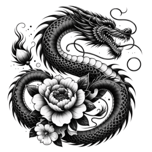 Dotwork Dragon Wrapped Around A Flower