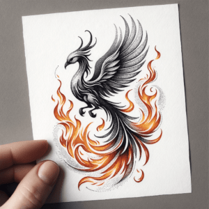Dotwork Phoenix With Flames